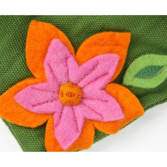 Rising Tide Felt Flowers Canvas Purse Handbag Shoulder Bag Small Tote Green - Picture 3 of 7